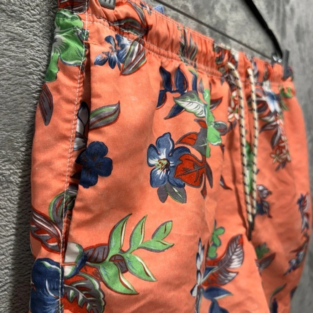 Tommy Bahama Relax Mens Orange Tropical Floral Mesh Lined Swim Trunks Size Med